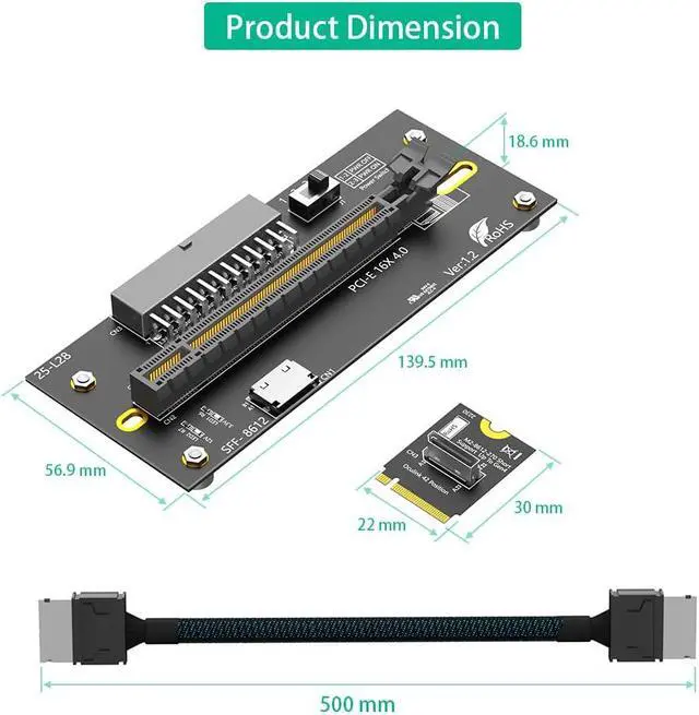 Alt view image 4 of 7 - M.2 M-Key 2230 to PCI-e 4.0 X16 with Oculink Extension Cable
