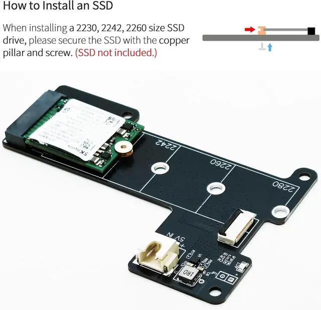 Alt view image 4 of 5 - M.2 NVMe to PCIe 16pin FPC Adapter Card with Heatsink for Raspberry Pi 5 (Support 2230,2242,2280 SSD)
