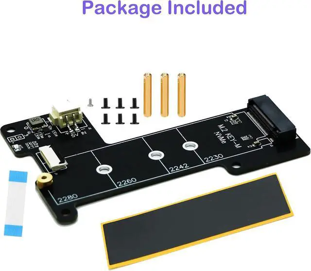 Alt view image 5 of 5 - M.2 NVMe to PCIe 16pin FPC Adapter Card with Heatsink for Raspberry Pi 5 (Support 2230,2242,2280 SSD)