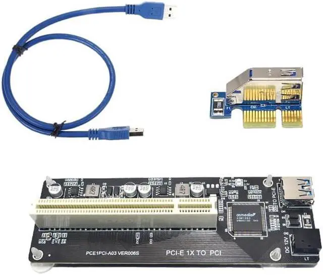 Alt view image 6 of 6 - PCI-E Express X1 to PCI Riser Extender Adapter Card with USB 60cm Cable