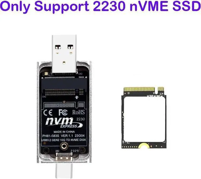 Alt view image 3 of 5 - NVME to USB 3.0 Adapter Card,USB 3.1 Type C Gen 2 to M.2 NVMe SSD Converter 10Gbps PCIe Based M Key Hard Drive Reader (Only Support 2230 NVME SSD)