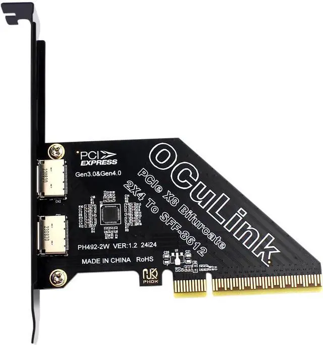 Alt view image 3 of 5 - PCIe 4.0 8X to Dual Oculink 4I,PCIe Bifurcation x8 to x4x4 Split Oculink SFF-8611/8612 Adapter Card for eGPU Dock Mimi Pc