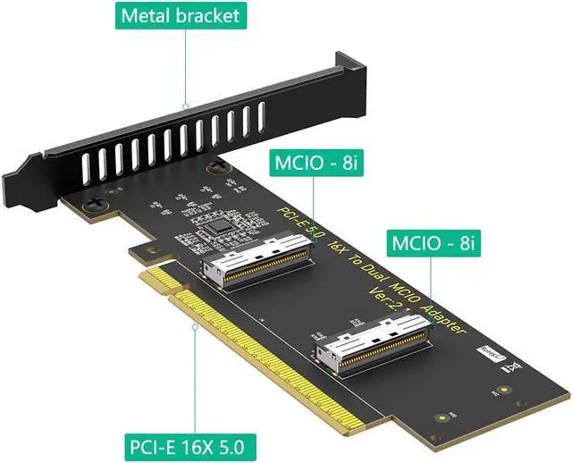 Alt view image 3 of 7 - New Version PCI- Express PCIe 5.0 x16 to Dual MCIO SFF-1016 Adapter Card