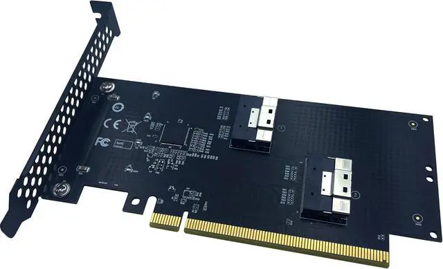 Alt view image 2 of 5 - PCIe 4.0 16x to Dual SFF-8654 8i SlimSAS,PCI-e Bifurcation x16 to x8x8 Split SFF-8654 Slimline SAS Adapter Card