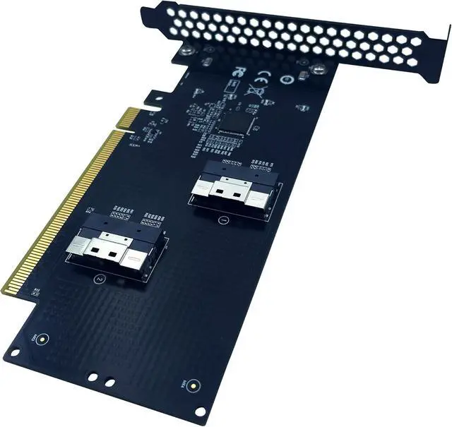Alt view image 3 of 5 - PCIe 4.0 16x to Dual SFF-8654 8i SlimSAS,PCI-e Bifurcation x16 to x8x8 Split SFF-8654 Slimline SAS Adapter Card