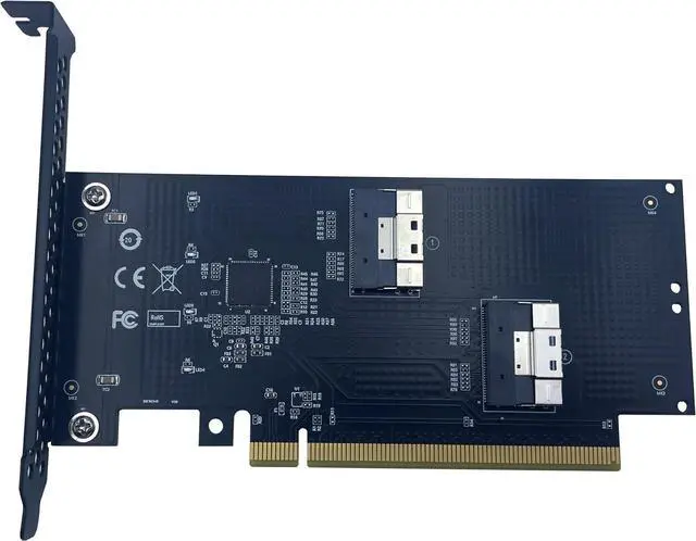 Main image of PCIe 4.0 16x to Dual SFF-8654 8i SlimSAS,PCI-e Bifurcation x16 to x8x8 Split SFF-8654 Slimline SAS Adapter Card