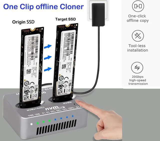 Alt view image 3 of 6 - M2 NVMe Duplicator,USB C nVME Dual-Bay Offline Cloner With 28pin Mac SSD Card, Compatible With MacBook Air Imac (Mid 2013-2016) and PRO(Late 2013 - Mid 2015) SSD Enclosure(Need Extra AC/PD PW)