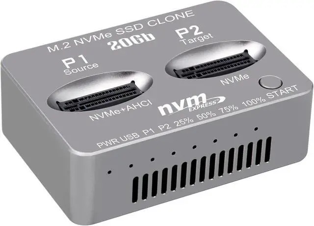 Alt view image 2 of 5 - M2 NVMe Duplicator, Dual-Bay Offline Cloner, USB C to M.2 20Gbps Docking Station, M.2 PCIe AHCI SSD Reader for Both (M Key, B+M Key) NGFF SSD Enclosure (Need Extra AC/PD Power)