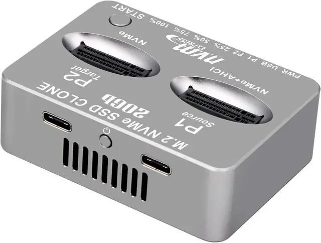 Alt view image 3 of 5 - M2 NVMe Duplicator, Dual-Bay Offline Cloner, USB C to M.2 20Gbps Docking Station, M.2 PCIe AHCI SSD Reader for Both (M Key, B+M Key) NGFF SSD Enclosure (Need Extra AC/PD Power)