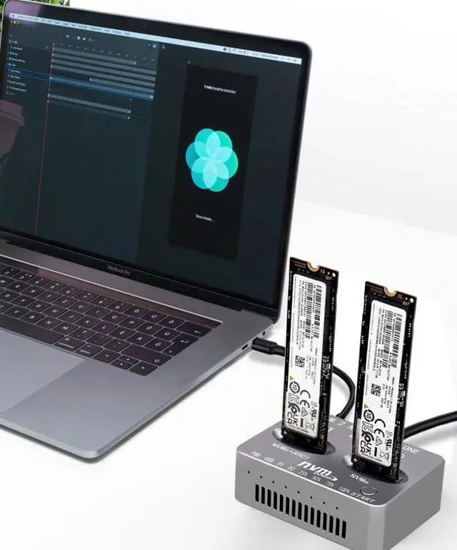 Alt view image 5 of 5 - M2 NVMe Duplicator, Dual-Bay Offline Cloner, USB C to M.2 20Gbps Docking Station, M.2 PCIe AHCI SSD Reader for Both (M Key, B+M Key) NGFF SSD Enclosure (Need Extra AC/PD Power)