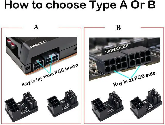 Alt view image 2 of 4 - GPU PCIe ATX 6Pin Female to Male 180Degree Angled Power Adapter Connector for Desktops Graphics Card(2pcs Type B/Pack)