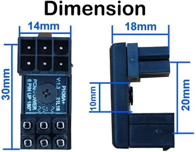 Alt view image 4 of 4 - GPU PCIe ATX 6Pin Female to Male 180Degree Angled Power Adapter Connector for Desktops Graphics Card(2pcs Type B/Pack)