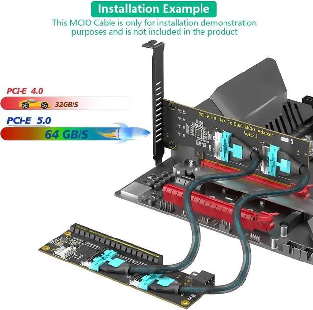 Alt view image 6 of 7 - New Version PCI- Express PCIe 5.0 x16 to Dual MCIO SFF-1016 Adapter Card