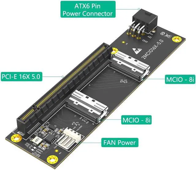 Alt view image 3 of 7 - Dual MCIO 8i SFF-1016 to PCIe 5.0,Dual MCIO 8X PCI-Express 16x Adapter Card with ATX 6pin Power Port for External Game GPU Graphics Card