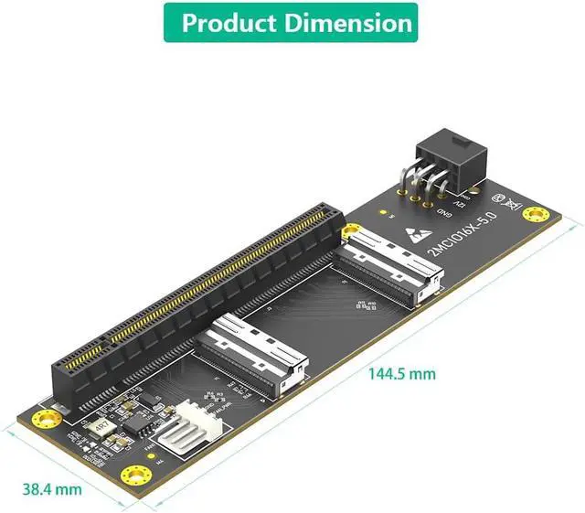 Alt view image 4 of 7 - Dual MCIO 8i SFF-1016 to PCIe 5.0,Dual MCIO 8X PCI-Express 16x Adapter Card with ATX 6pin Power Port for External Game GPU Graphics Card