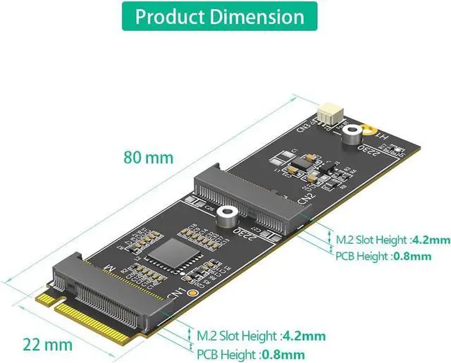 Alt view image 4 of 7 - M.2 Key-M to Dual M.2 Adapter Card, Supports 2230 Key-E A/E Module/Key-M nVME SSD,Compatible with 7260,8260,9260