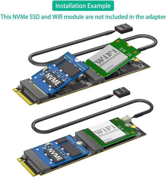 Alt view image 5 of 7 - M.2 Key-M to Dual M.2 Adapter Card, Supports 2230 Key-E A/E Module/Key-M nVME SSD,Compatible with 7260,8260,9260