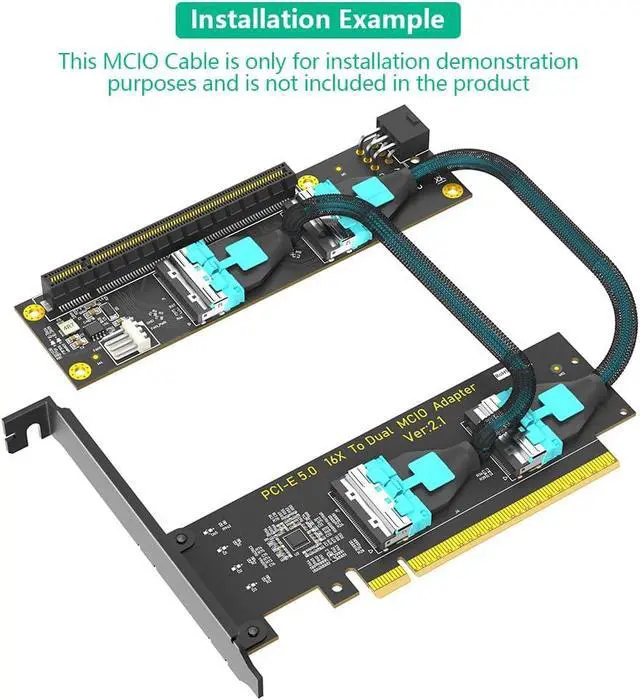Alt view image 5 of 7 - Dual MCIO 8i SFF-1016 to PCIe 5.0,Dual MCIO 8X PCI-Express 16x Adapter Card with ATX 6pin Power Port for External Game GPU Graphics Card
