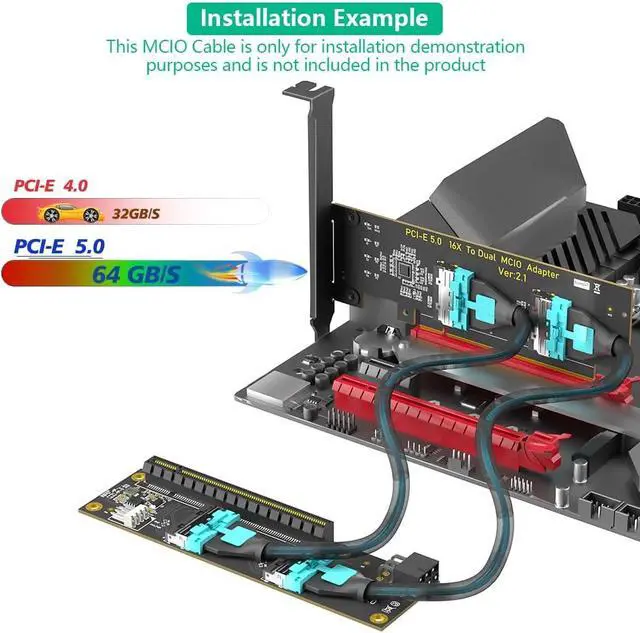 Alt view image 6 of 7 - Dual MCIO 8i SFF-1016 to PCIe 5.0,Dual MCIO 8X PCI-Express 16x Adapter Card with ATX 6pin Power Port for External Game GPU Graphics Card