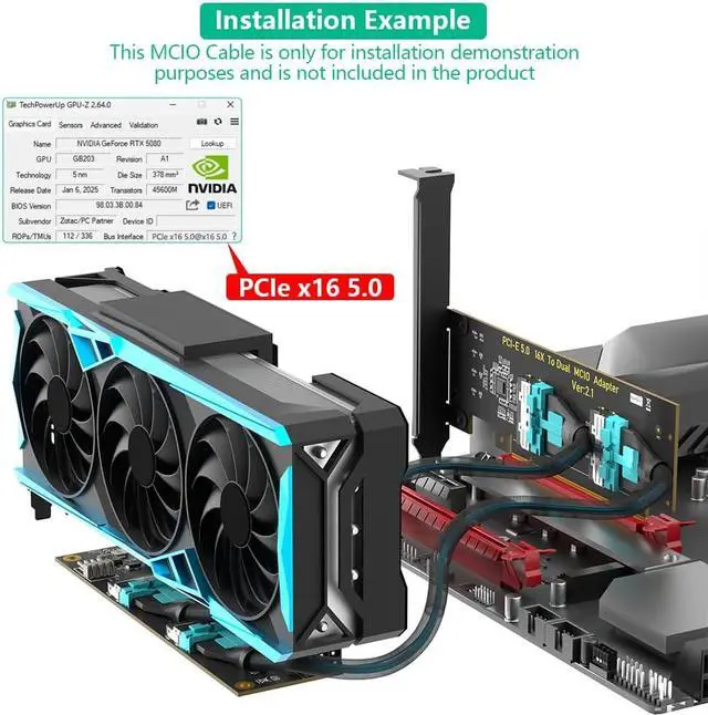 Alt view image 7 of 7 - Dual MCIO 8i SFF-1016 to PCIe 5.0,Dual MCIO 8X PCI-Express 16x Adapter Card with ATX 6pin Power Port for External Game GPU Graphics Card