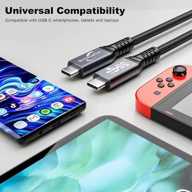 Alt view image 5 of 7 - USB C 3.1 Gen 2 Cable 10Gbps Data Transfer, 4K Video Output Monitor Display Cable100W PD Fast Charging for iPhone 17/16/15 Series, MacBook, iPad, LG, SSD, Sam-sung Galaxy S25 S24 (6.6ft)