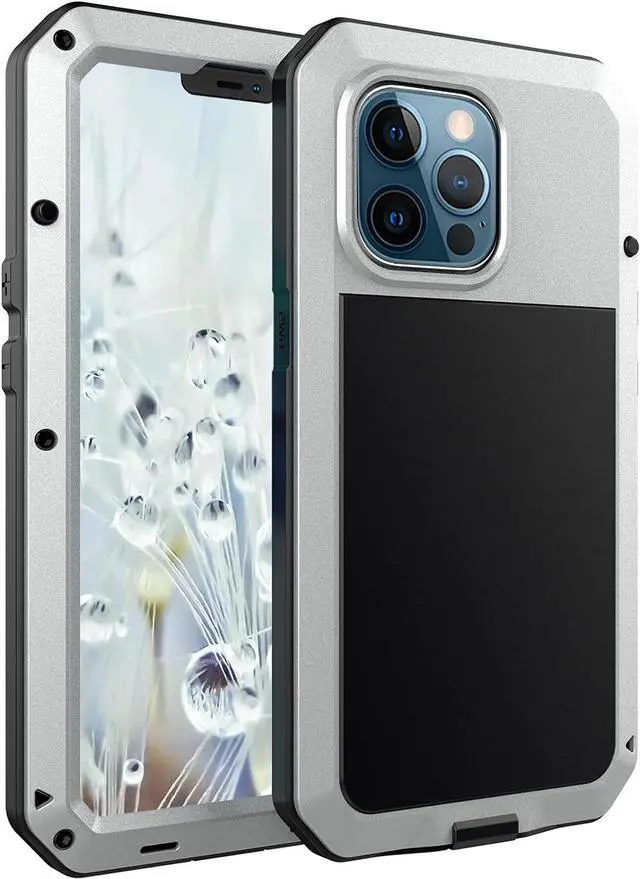 Alt view image 2 of 7 - for iPhone 13 Pro Max Case,360 Full Body Protective Heavy Duty Shockproof Tough Armour Aluminum Metal Case with Silicone Built-in Screen Protector for iPhone 13 Pro Max 6.7" - Silver