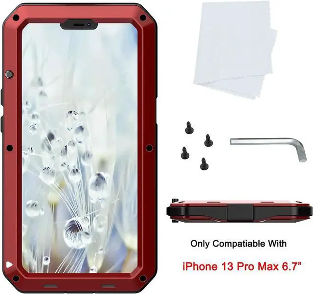 Alt view image 3 of 7 - for iPhone 13 Pro Max Case,360 Full Body Protective Heavy Duty Shockproof Tough Armour Aluminum Alloy Metal Case with Silicone Built-in Screen Protector for iPhone 13 Pro Max 6.7" - Red