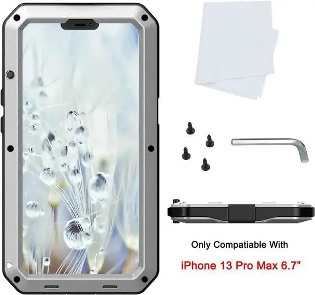 Alt view image 3 of 7 - for iPhone 13 Pro Max Case,360 Full Body Protective Heavy Duty Shockproof Tough Armour Aluminum Metal Case with Silicone Built-in Screen Protector for iPhone 13 Pro Max 6.7" - Silver