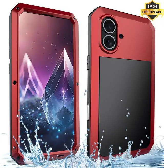 Alt view image 3 of 7 - for iPhone 16 Metal Case 6.1",Heavy Duty Shockproof Aluminum Alloy Tough Armour Military Grade Phone Case,360 Full Body Protective Cover with Silicone Built-in Screen Protector - Red
