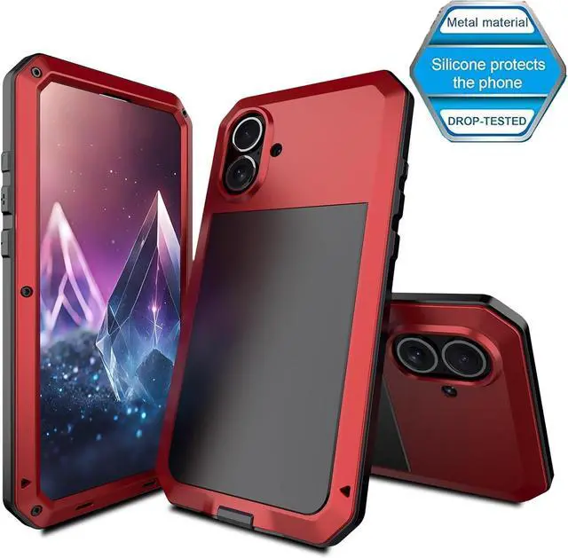 Alt view image 5 of 7 - for iPhone 16 Metal Case 6.1",Heavy Duty Shockproof Aluminum Alloy Tough Armour Military Grade Phone Case,360 Full Body Protective Cover with Silicone Built-in Screen Protector - Red