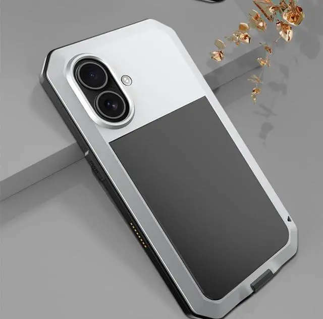 Alt view image 3 of 7 - for iPhone 16 Pro Max Metal Case 6.9",Heavy Duty Shockproof Aluminum Alloy Tough Armour Military Phone Case,360 Full Body Protective Cover with Silicone Built-in Screen Protector - Silver