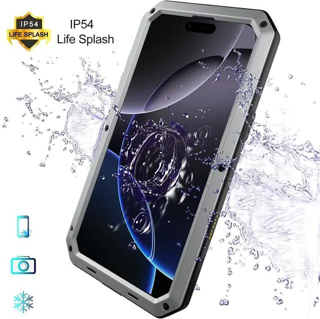 Alt view image 4 of 7 - for iPhone 16 Pro Max Metal Case 6.9",Heavy Duty Shockproof Aluminum Alloy Tough Armour Military Phone Case,360 Full Body Protective Cover with Silicone Built-in Screen Protector - Silver