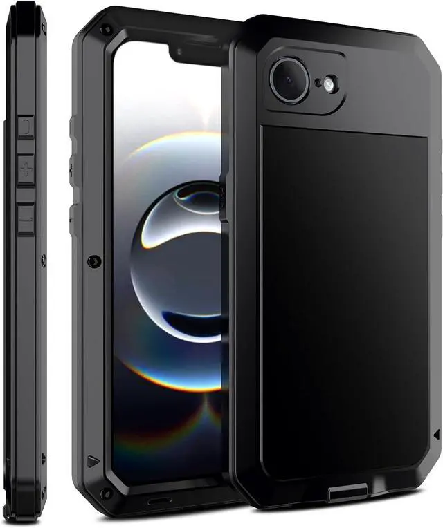 Alt view image 3 of 7 - for iPhone 16E Metal Case,Heavy Duty Shockproof Aluminum Alloy Tough Armour Military Grade Phone Case for iPhone 17E,Full Body Protective Cover with Silicone Built-in Screen Protector-Black
