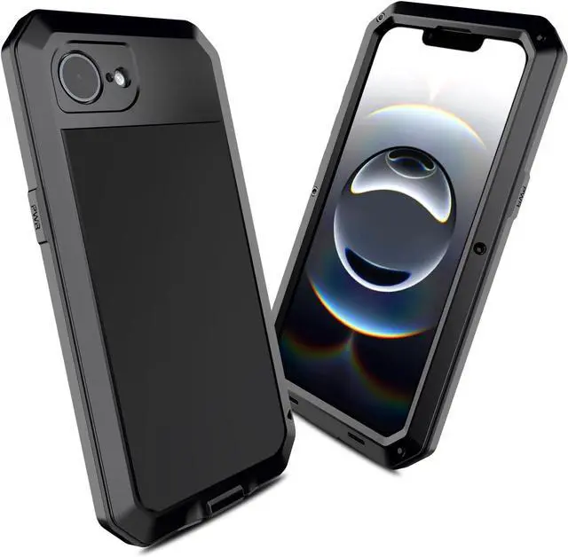Alt view image 4 of 7 - for iPhone 16E Metal Case,Heavy Duty Shockproof Aluminum Alloy Tough Armour Military Grade Phone Case for iPhone 17E,Full Body Protective Cover with Silicone Built-in Screen Protector-Black