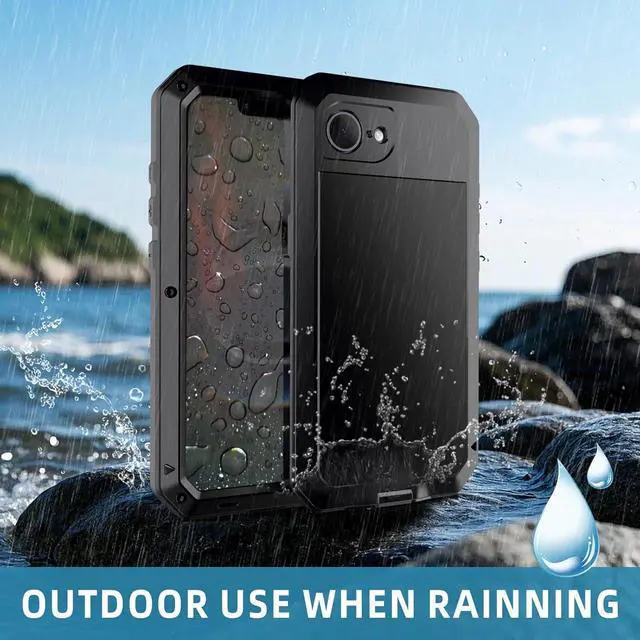 Alt view image 6 of 7 - for iPhone 16E Metal Case,Heavy Duty Shockproof Aluminum Alloy Tough Armour Military Grade Phone Case for iPhone 17E,Full Body Protective Cover with Silicone Built-in Screen Protector-Black