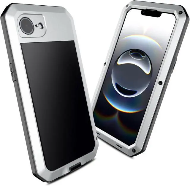 Alt view image 3 of 7 - for iPhone 16E Metal Case,Heavy Duty Shockproof Aluminum Alloy Tough Armour Military Grade Phone Case for iPhone 17E,Full Body Protective Cover with Silicone Built-in Screen Protector-Silver