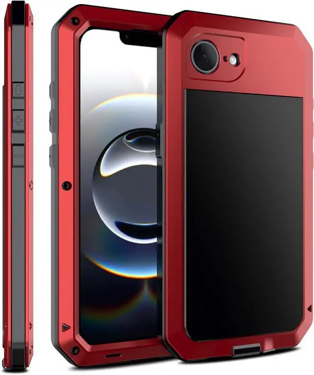 Main image of for iPhone 16E Metal Case,Heavy Duty Shockproof Aluminum Alloy Tough Armour Military Grade Phone Case for iPhone 17E,Full Body Protective Cover with Silicone Built-in Screen Protector-Red