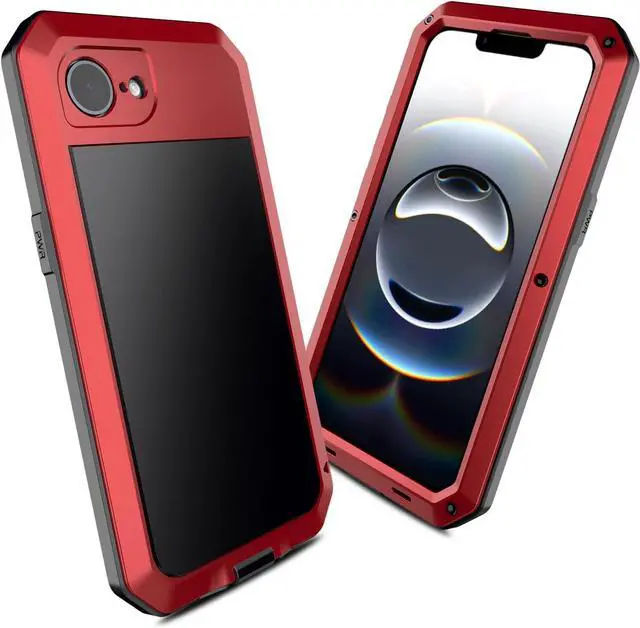 Alt view image 3 of 7 - for iPhone 16E Metal Case,Heavy Duty Shockproof Aluminum Alloy Tough Armour Military Grade Phone Case for iPhone 17E,Full Body Protective Cover with Silicone Built-in Screen Protector-Red