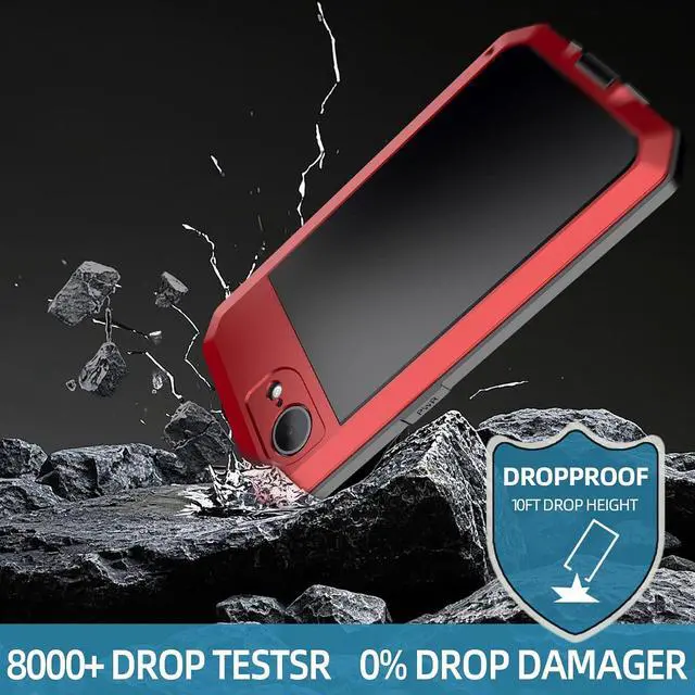 Alt view image 5 of 7 - for iPhone 16E Metal Case,Heavy Duty Shockproof Aluminum Alloy Tough Armour Military Grade Phone Case for iPhone 17E,Full Body Protective Cover with Silicone Built-in Screen Protector-Red