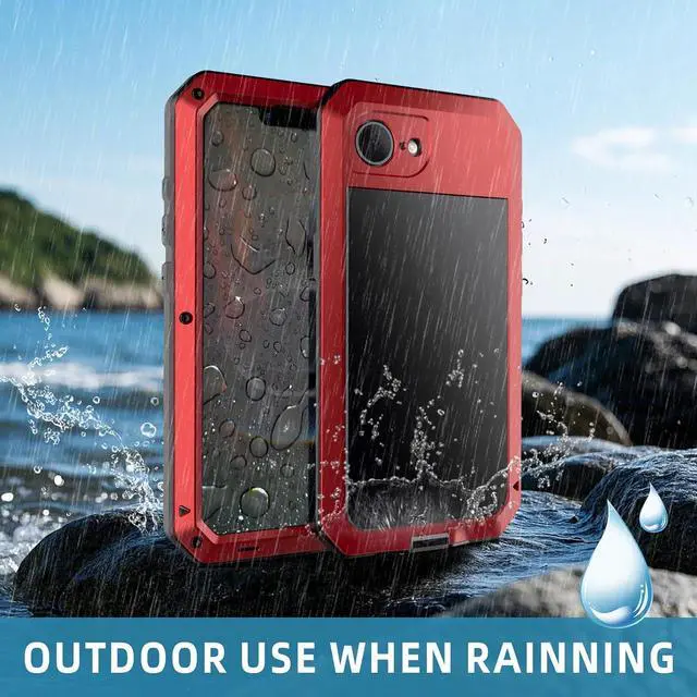 Alt view image 6 of 7 - for iPhone 16E Metal Case,Heavy Duty Shockproof Aluminum Alloy Tough Armour Military Grade Phone Case for iPhone 17E,Full Body Protective Cover with Silicone Built-in Screen Protector-Red