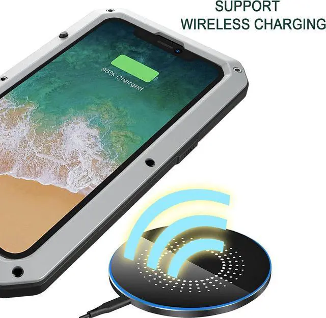 Alt view image 5 of 7 - Compatiable with iPhone 15 Case,360 Full Body Protective Cover Heavy Duty Shockproof Tough Armour Aluminum Alloy Metal Case with Silicone Built-in Screen Protector - Silver