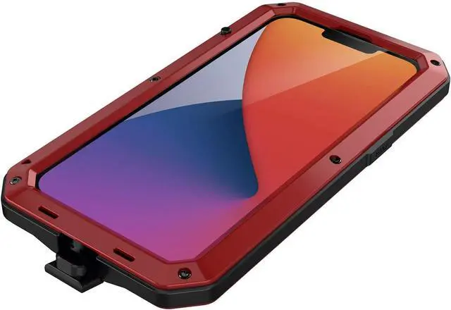 Alt view image 5 of 7 - for iPhone 14 Case, 360 Full Body Protective Cover Heavy Duty Shockproof Tough Armour Aluminum Alloy Metal Case with Silicone Built-in Screen Protector for Apple iPhone 14 6.1 Inch - Red