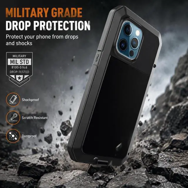 Alt view image 2 of 7 - for iPhone 13 Case, 360 Full Body Protective Cover Heavy Duty Shockproof Tough Armour Aluminum Metal Case with Silicone Built-in Screen Protector for Apple iPhone 13 6.1 Inch - Black