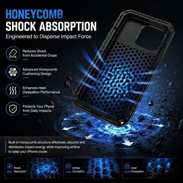Alt view image 3 of 7 - for iPhone 13 Case, 360 Full Body Protective Cover Heavy Duty Shockproof Tough Armour Aluminum Metal Case with Silicone Built-in Screen Protector for Apple iPhone 13 6.1 Inch - Black