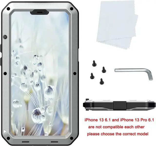 Alt view image 3 of 7 - for iPhone 13 Case, 360 Full Body Protective Cover Heavy Duty Shockproof Tough Armour Aluminum Metal Case with Silicone Built-in Screen Protector for Apple iPhone 13 6.1 Inch - Silver