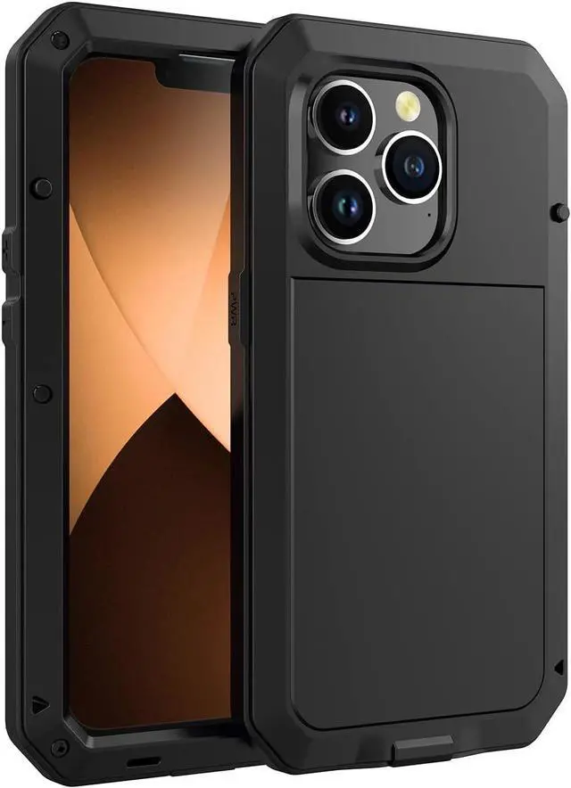 Alt view image 2 of 7 - for iPhone 14 Pro Max Case,360 Full Body Protective Cover Heavy Duty Shockproof Tough Armour Aluminum Metal Case with Silicone Built-in Screen Protector for iPhone 14 Pro Max 6.7" - Black
