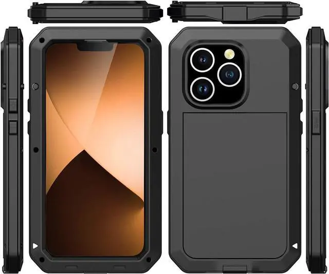 Alt view image 4 of 7 - for iPhone 14 Pro Max Case,360 Full Body Protective Cover Heavy Duty Shockproof Tough Armour Aluminum Metal Case with Silicone Built-in Screen Protector for iPhone 14 Pro Max 6.7" - Black