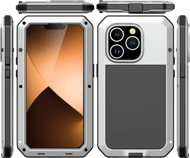 Alt view image 2 of 7 - for iPhone 14 Pro Max Case,360 Full Body Protective Heavy Duty Shockproof Tough Armour Aluminum Metal Case with Silicone Built-in Screen Protector for iPhone 14 Pro Max 6.7" - Silver