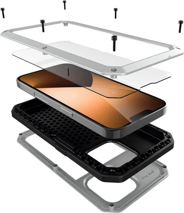 Alt view image 3 of 7 - for iPhone 14 Pro Max Case,360 Full Body Protective Heavy Duty Shockproof Tough Armour Aluminum Metal Case with Silicone Built-in Screen Protector for iPhone 14 Pro Max 6.7" - Silver
