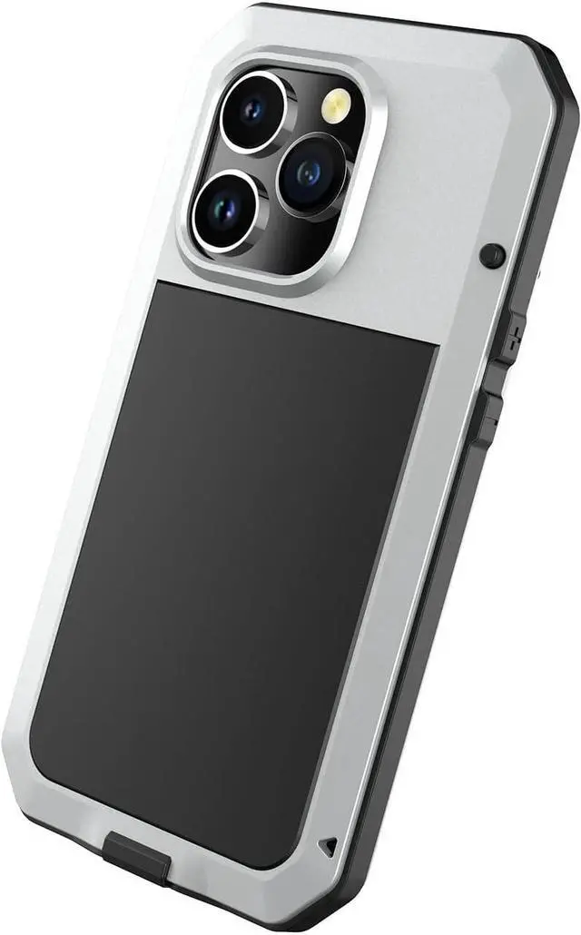 Alt view image 6 of 7 - for iPhone 14 Pro Max Case,360 Full Body Protective Heavy Duty Shockproof Tough Armour Aluminum Metal Case with Silicone Built-in Screen Protector for iPhone 14 Pro Max 6.7" - Silver